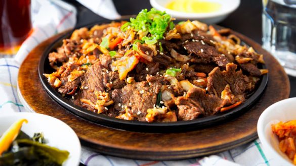 Plate with beef stir fry
